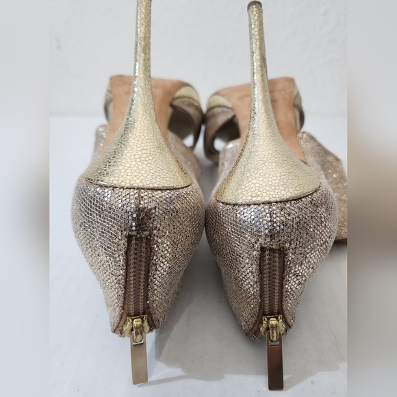 Jimmy Choo Women Shoes Gold Glitter Peep Toe Platform Heels EU 39 US 9 - Picture 6 of 10